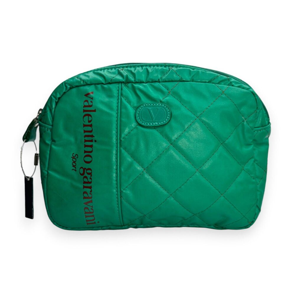 Vintage Valentino Sport Green Quilted Puffy Makeup Bag Pouch